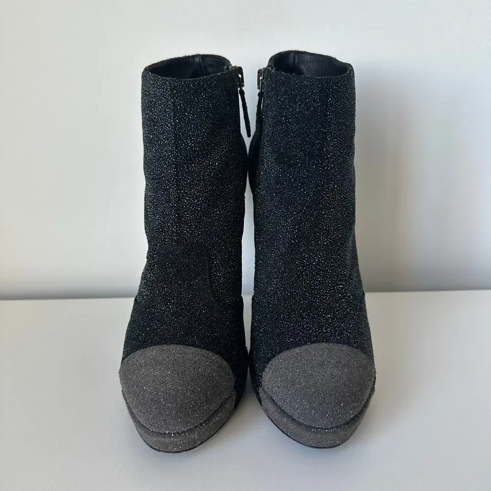 Chanel Black CC Sparkle Glitter Cap Toe Platform Short Boots IT 39 - Picture 5 of 15